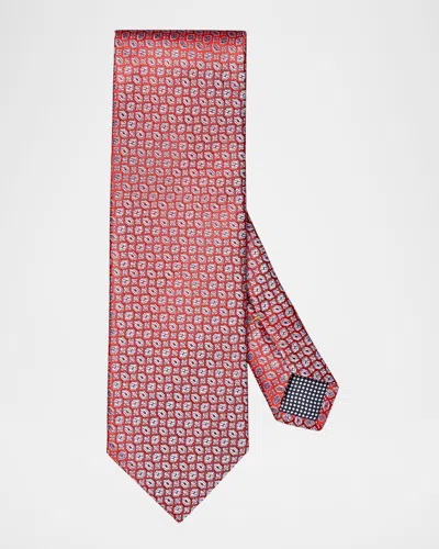 Eton Geometric Woven Silk Classic Tie In Medium Red