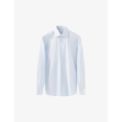 Eton Mens Light Blue Elevated-twill Regular-fit Cotton Shirt
