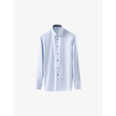 Eton Mens Light Blue Signature Floral-trim Regular-fit Cotton-twill Shirt
