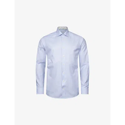 Eton Mens Light Blue Solid Regular-fit Cotton-blend Oxford Shirt