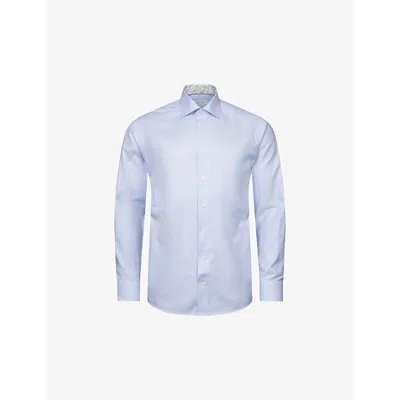 Eton Mens Light Blue Solid Slim-fit Cotton-blend Oxford Shirt