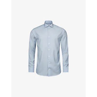 Eton Mens Light Blue Solid Slim-fit Merino-wool Shirt