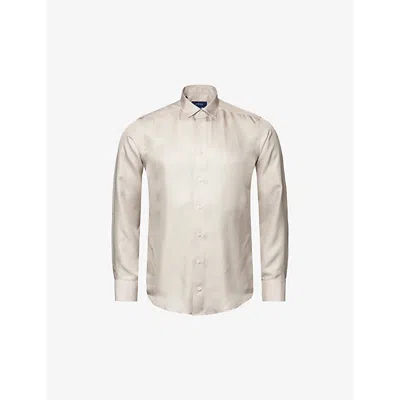 Eton Mens Light Grey Twill-weave Contemporary-fit Silk Shirt In Neutral