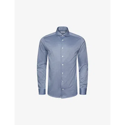 Eton Mélange-weave Slim-fit Cotton Shirt In Mid Blue