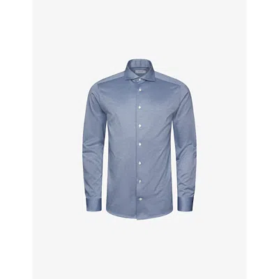 Eton Solid Filo Di Scozia Slim-contemporary-fit Cotton-piqué Shirt In Mid Blue