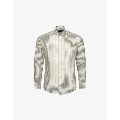 Eton Mens Mid Green Striped Regular-fit Linen Shirt