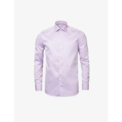 Eton Mens Mid Purple Signature Pleated-cuff Regular-fit Cotton-twill Shirt