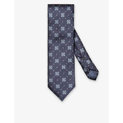 Eton Mens Navy Blue Patterned Silk Tie