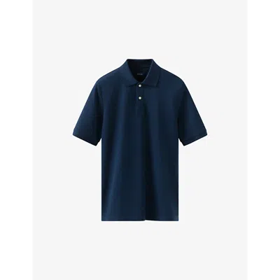 Eton Men's Vy Blue Short-sleeved Regular-fit Cotton-piqué Polo Shirt In Navy Blue