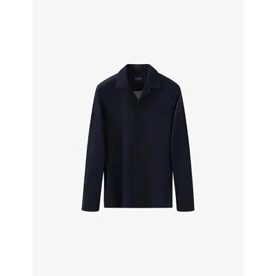Eton Mens Navy Blue Spread-collar Jacquard Knitted Cotton Polo Shirt