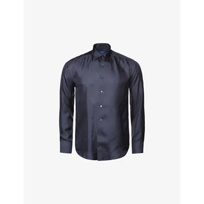 Eton Mens Navy Blue Twill-weave Contemporary-fit Silk Shirt
