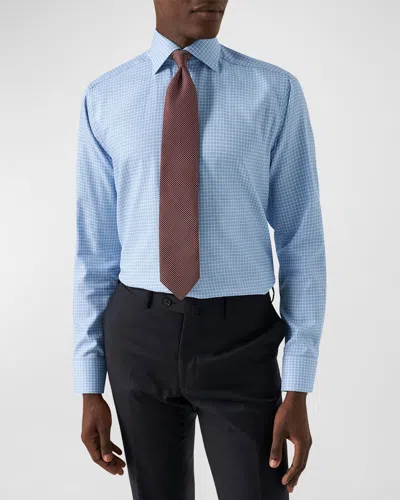 Eton Men's Organic Cotton Twill Micro-check Contemporary-fit Dress Shirt In Light Pastel Blue