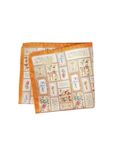 Eton Men's Patchwork Panama Silk Pocket Square In Orange
