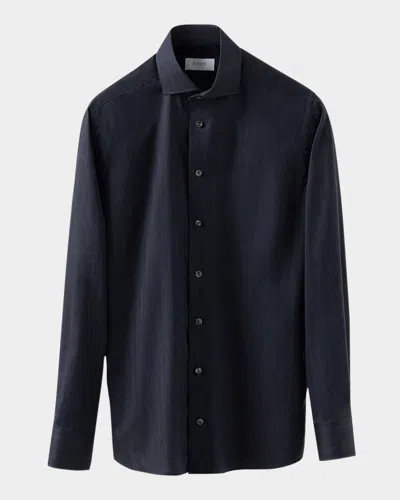 Eton Men's Signature Herringbone Flannel Contemporary-fit Dress Shirt In Navy