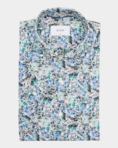 Eton Men's Signature Linen Mosaic Floral Dress Shirt In Light Blue