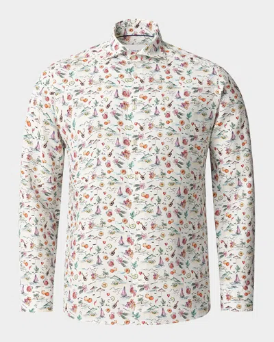 ETON MEN'S SIGNATURE LINEN SANGRIA-PRINT CONTEMPORARY FIT DRESS SHIRT