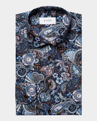 Eton Men's Signature Twill Paisley Contemporary-fit Dress Shirt In Navy