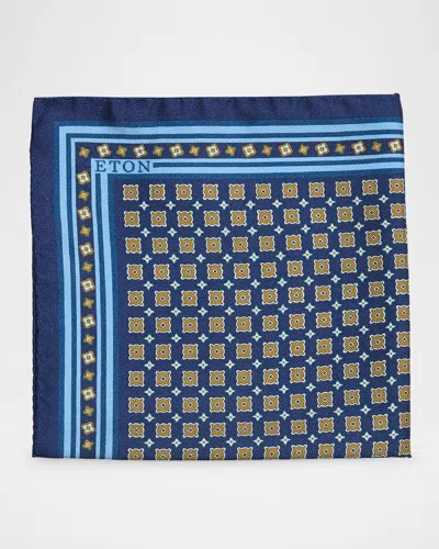 Eton Men's Silk Twill Medallion Pocket Square In Blue