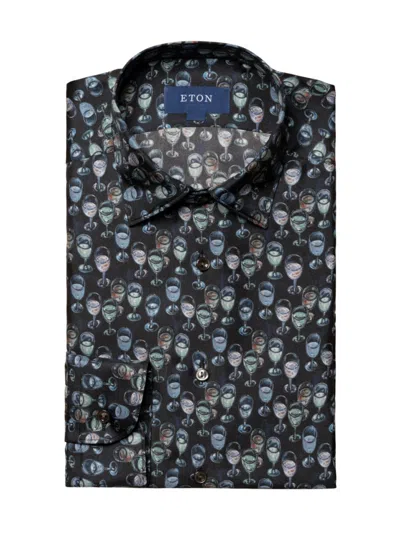 Eton Men's Slim-fit Glass Print Silk Shirt In Black Multi