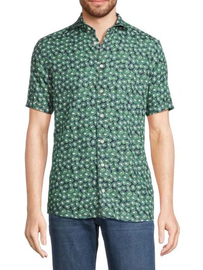 Eton Men's Slim Fit Kiwi Print Linen Short Sleeve Shirt In Green