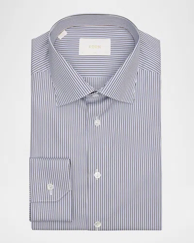 Eton Men's Slim-fit Stripe Elevated Organic Cotton Dress Shirt In Blue