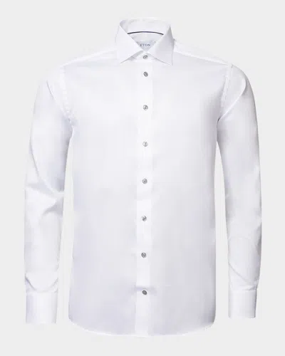 Eton Men's Slim Fit Twill Dress Shirt In White/grey