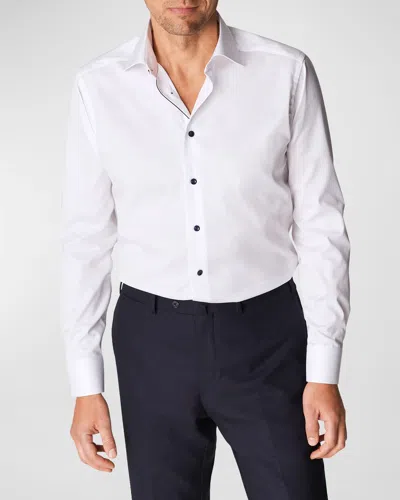 Eton Slim Fit Solid Twill Shirt With Floral Details In White
