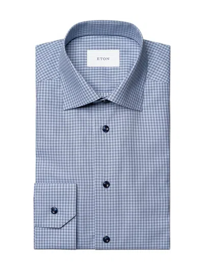 Eton Cotton Twill Check Slim Shirt In Blue