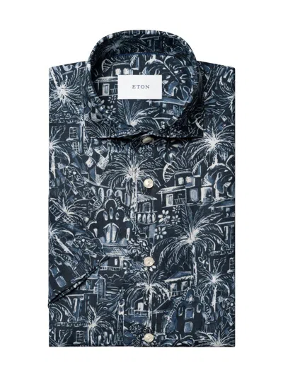 Eton Men's Slim-fit Garden Linen Shirt In Blue