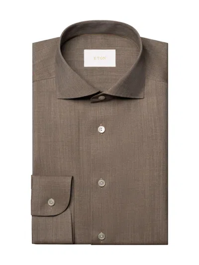 Eton Men's Slim-fit Solid Merino Wool Shirt In Brown