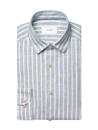 Eton Men's Structure Striped Linen Button-front Shirt In Blue