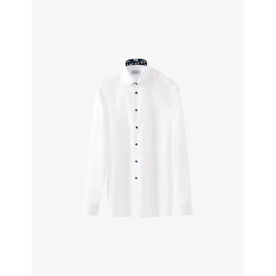 Eton Mens White Signature Floral-trim Regular-fit Cotton-twill Shirt