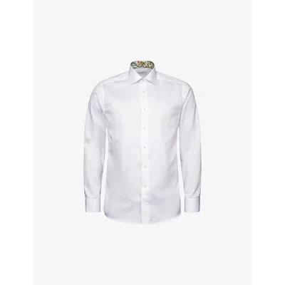 Eton Mens White Signature Twill Geometric-weave Contemporary-fit Cotton Shirt
