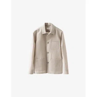 Eton Mens Chore Patch-pocket Linen And Wool Jacket Beige Xl In Nude