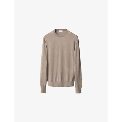 Eton Mens Beige Crewneck Knitted Wool Jumper In Neutral