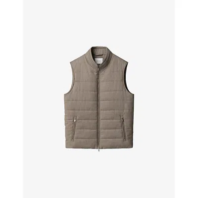 Eton Mens Beige Flannel Zip Wool Vest Xl In Neutral