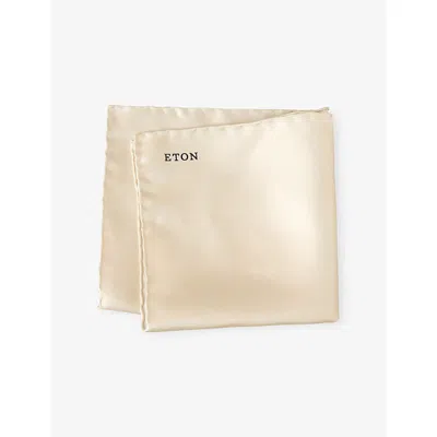 Eton Mens Beige Logo-embroidered Silk Pocket Squar In Brown