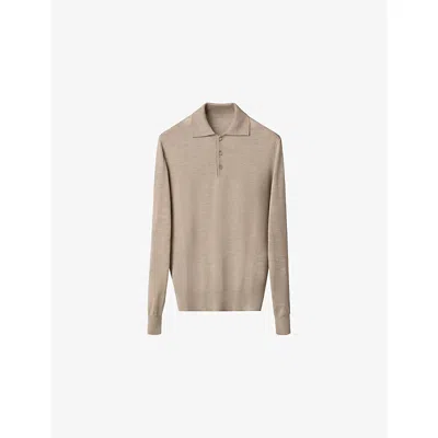 Eton Mens Beige Long-sleeved Knitted Wool Polo Shirt Xl In Neutral
