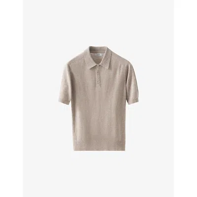 Eton Mens Beige Raglan-sleeve Regular-fit Linen And Cotton-blend Knitted Polo Shirt In Neutral