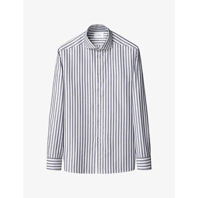 Eton Mens Bengal-stripe Slim-fit Cotton Oxford Shirt Navy Blue