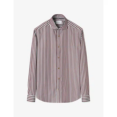 Eton Mens Bengal-striped Casual-fit Cotton Shirt Dark Red Xl