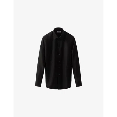 Eton Mens Cutaway-collar Single-cuff Slim-fit Cotton-twill Shirt Black