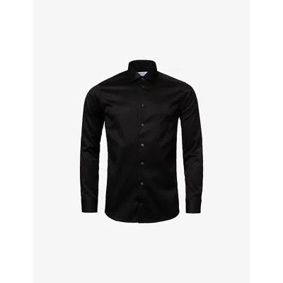 Eton Mens Black Cutaway-collar Single-cuff Slim-fit Cotton-twill Shirt