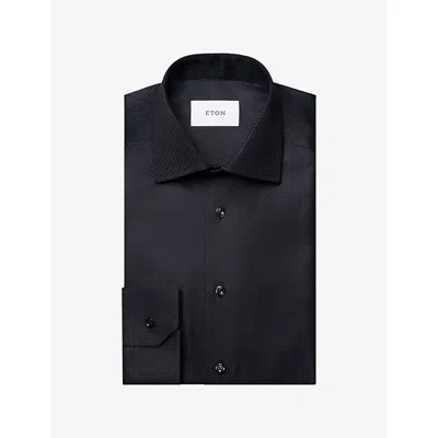 Eton Mens Black Houndstooth Slim-fit Fine-twill Shirt In Blue