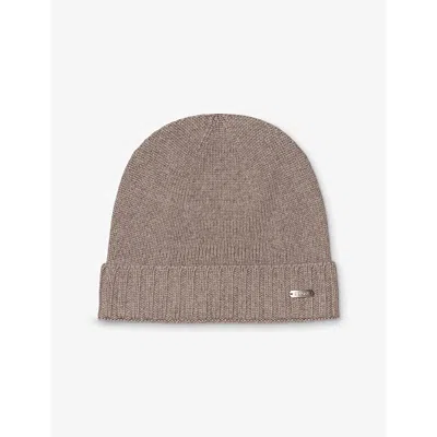 Eton Mens  Logo-plaque Ribbed Wool Hat In Brown