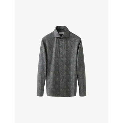 ETON MENS BROWN SIGNATURE ABSTRACT SLIM-FIT COTTON-TWILL SHIRT