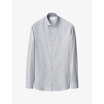 Eton Mens Checked Slim-fit Cotton-twill Shirt Light Blue