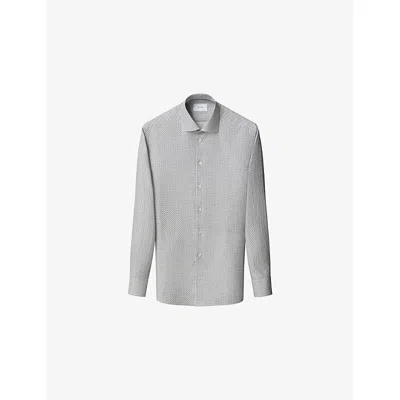 Eton Mens Dark Blue Geo-print Contemporary-fit Cotton-twill Shirt