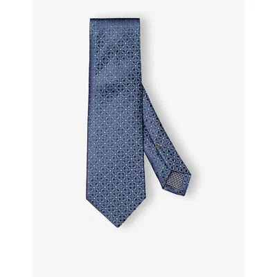 ETON MENS DARK BLUE GEOMETRIC-PATTERN SILK TIE