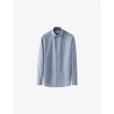 Eton Mens Dark Blue Micro-check Long-sleeve Twill Shirt